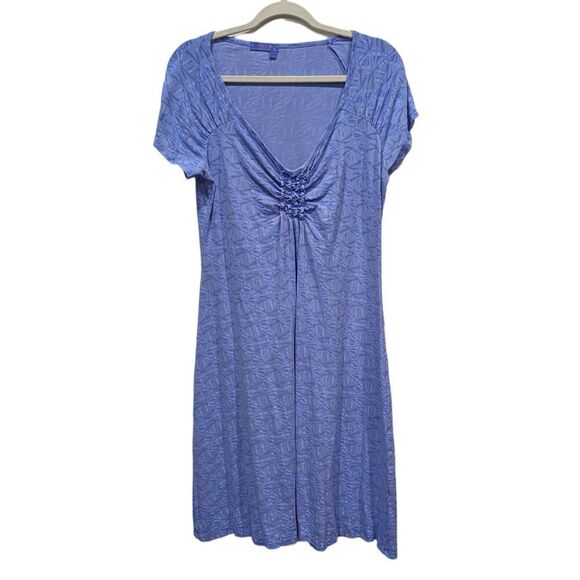 Fresh Produce Blue & Gray Bohemian Print Short Sleeve Smocked Shift Dress, M - Picture 1 of 7
